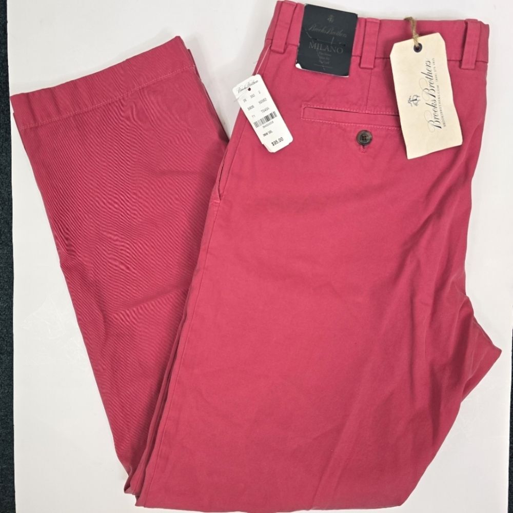NEW Brooks Brothers Milano Flat Front Slim Fit No Cuff Chino Pants 36x32
